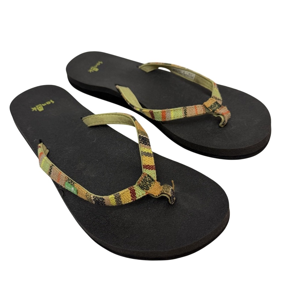 Sanuk Shoes Womens Size 7 Black Striped Flip Flop Sandals Comfort Casual